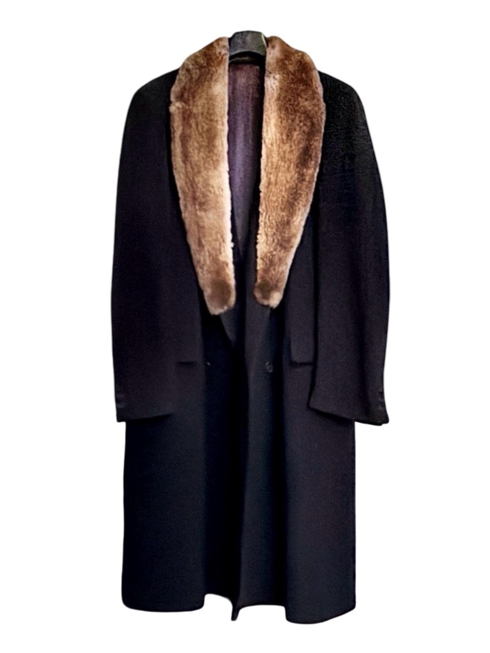 Cardinal Canada Men's Double-Breasted Wool Overcoat |  Fur Collar | Navy | 40R